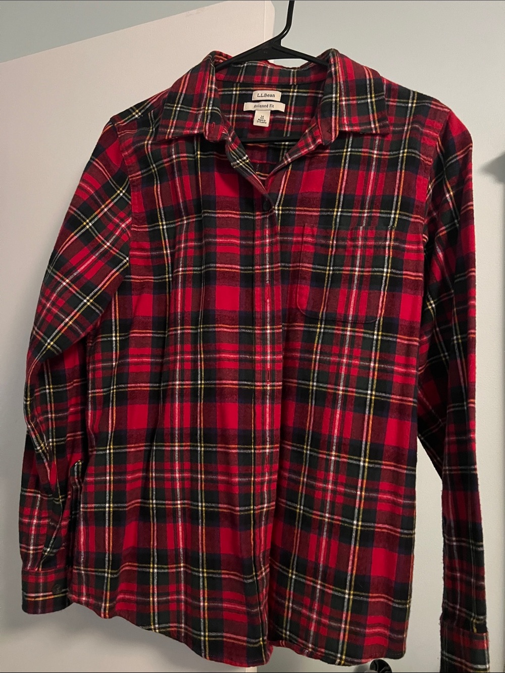 L.L. Bean Red and Black Plaid Flannel Button-Down Shirt